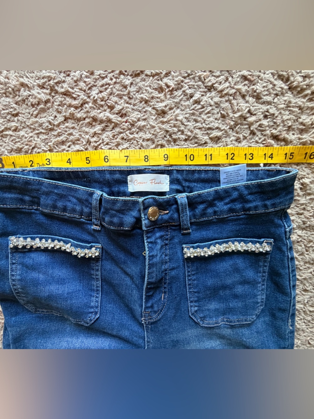 Copper Flash Rhinestone Front Square Pocket Wide-Leg Jeans - Picture 8 of 10